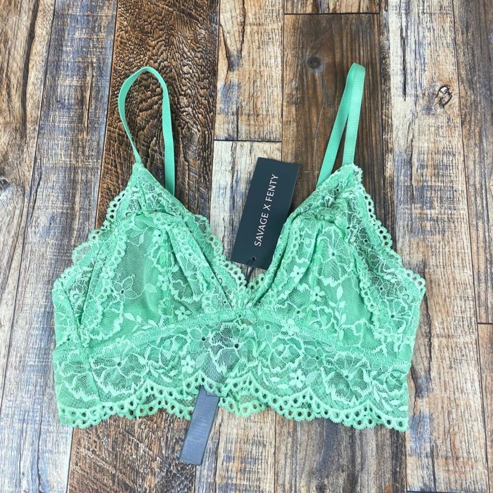 Savage X Fenty Women's Medium Green Lotus Polyester Blend Soft N Savage Bralette